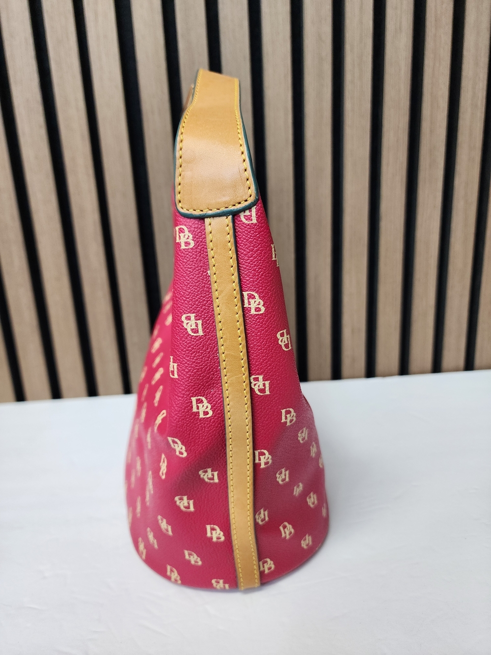 Vintage Dooney & Bourke Red Signature Monogram Hobo with Tan Strap Y2K - Picture 8 of 16